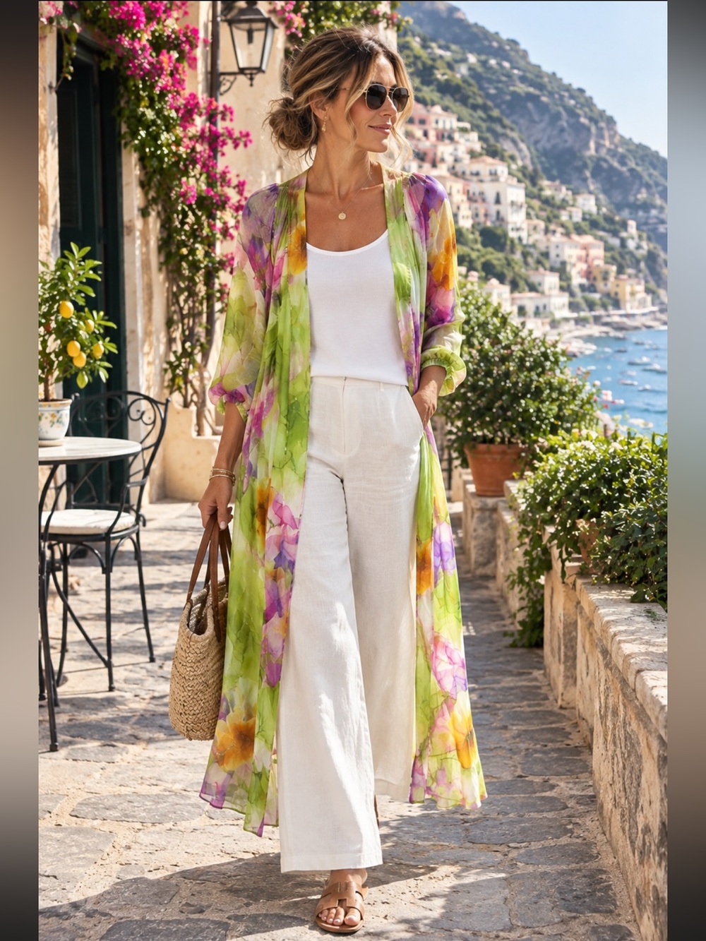Sheer Silk floral Lime Green and Purple duster